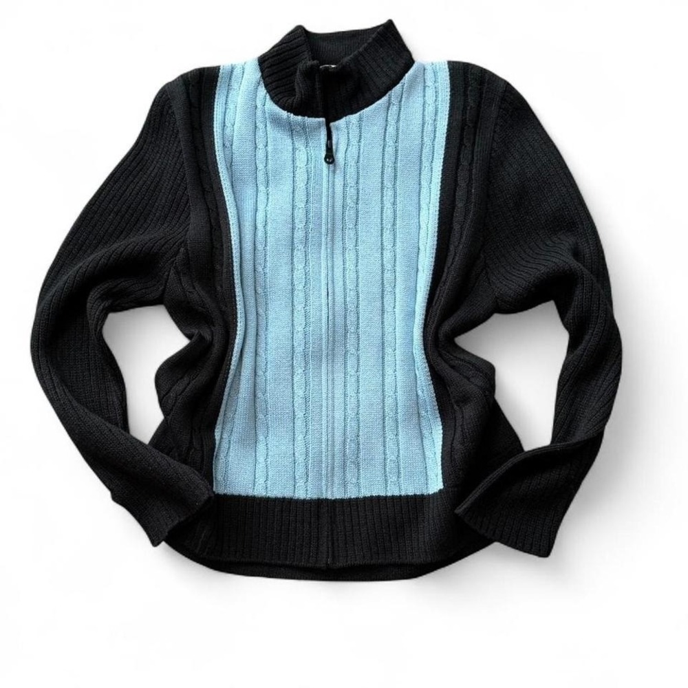 Black and Blue Zip‎ Up Cardigan Sweater